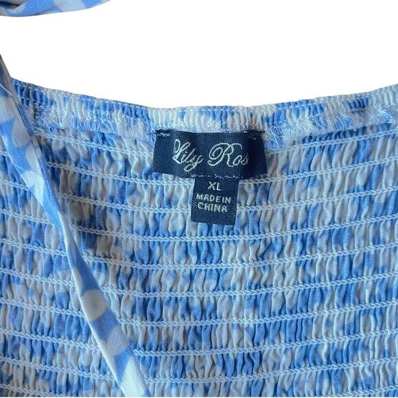 Lily Rose Blue Floral Tie Strap Smocked Back Ruffle Hem Romper - Size Juniors XL - Picture 4 of 10